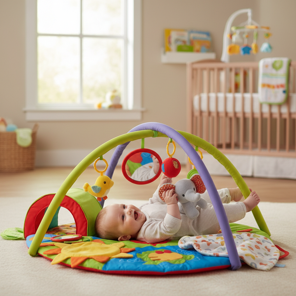 Bébé jouant sur tapis d'éveil