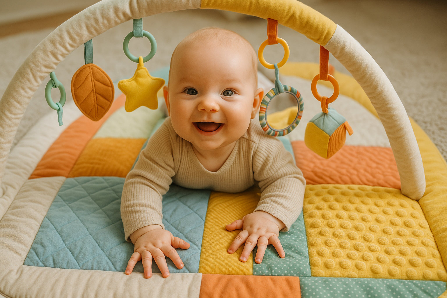 Bébé sur tapis d'éveil sensoriel